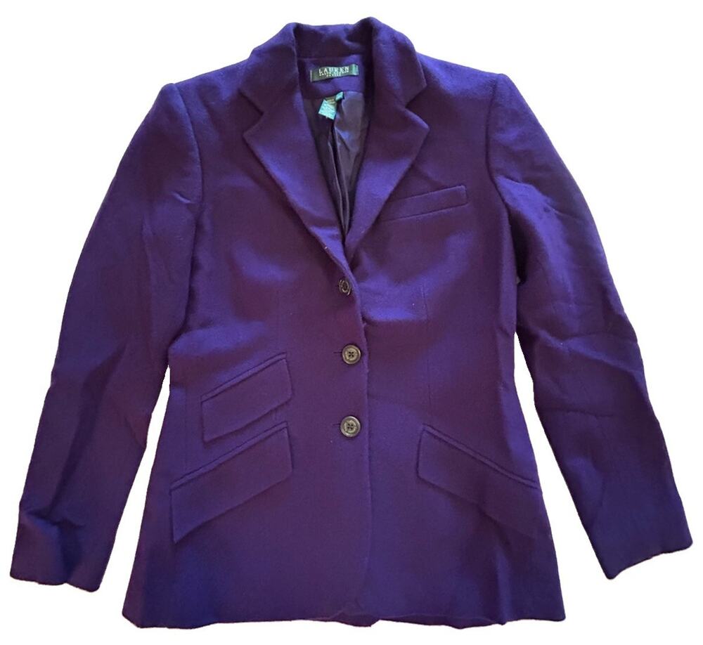 Vtg Ralph Lauren LRL Wool Blazer Women’s Purple Fitted Lined Jacket Sz Petite 2P